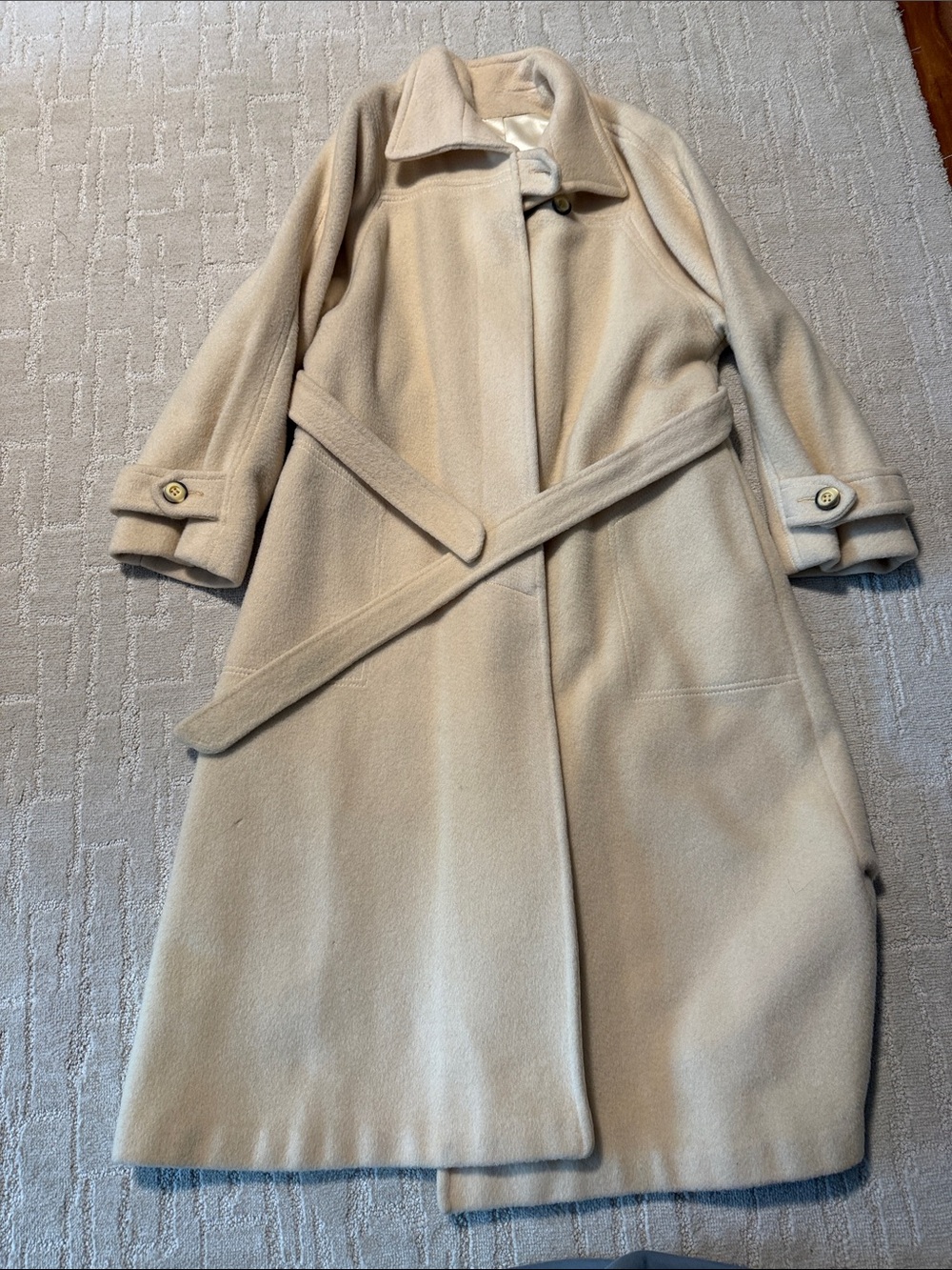 Classic Cream Wool Belted Long Coat